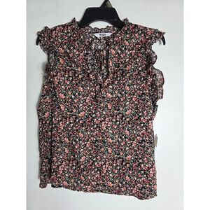 BB Dakota Floral Ruffle‎ Sleeve Top Lightweight Boho Blouse Black Large